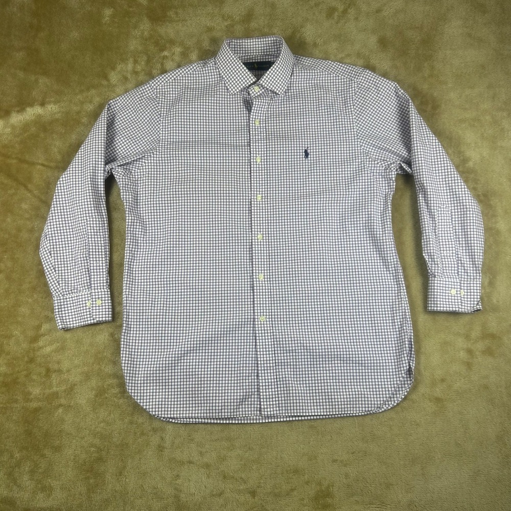 Ralph Lauren Mens Purple Blue Gingham Check Button Down‎ Shirt 16.5 32/33 Cotton